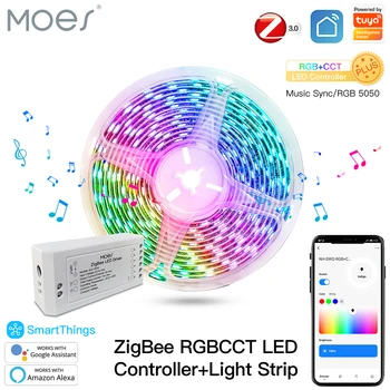 ZigBee LED Kontroller Hele Riba RGB-CCT Dimmer Muusika Sünkroonimine Tuya Smart App Kontrolli Alexa Google Smartthings Kaugjuhtimispult